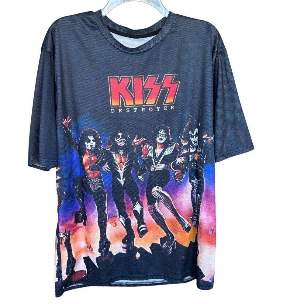 Men's Band Tee T-Shirt Kiss Destroyer Album Size Large XL Black Artist Ken Kelly